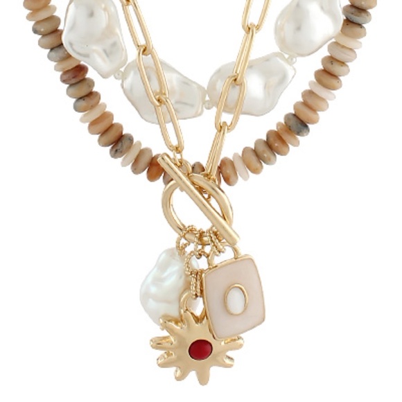 Stone Multi Chain Triple Necklace - Picture 2 of 2